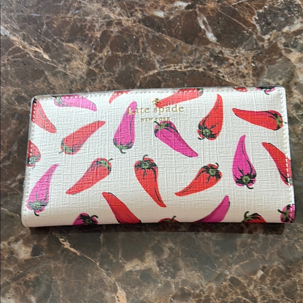 Kate Spade Red and Pink Pepper Print Wallet NWOT